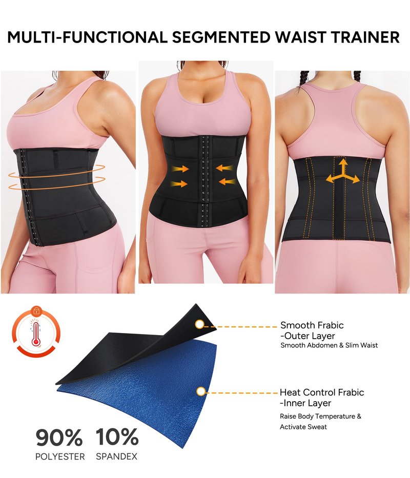 LEINIDINA Waist Trainer for Women Corset Shapewear Segmented Sweat Waist Trimmer for Women Workout Belt Black-blue
