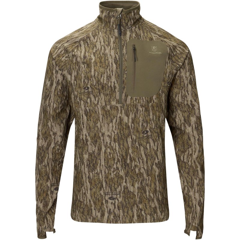DRAKE WATERFOWL Men's Lightweight 1/2 Zip Pullover | Breathable DWR Hunting Layer w/Agion Active X2 & Zippered Chest Pocket, Bottomland, Large