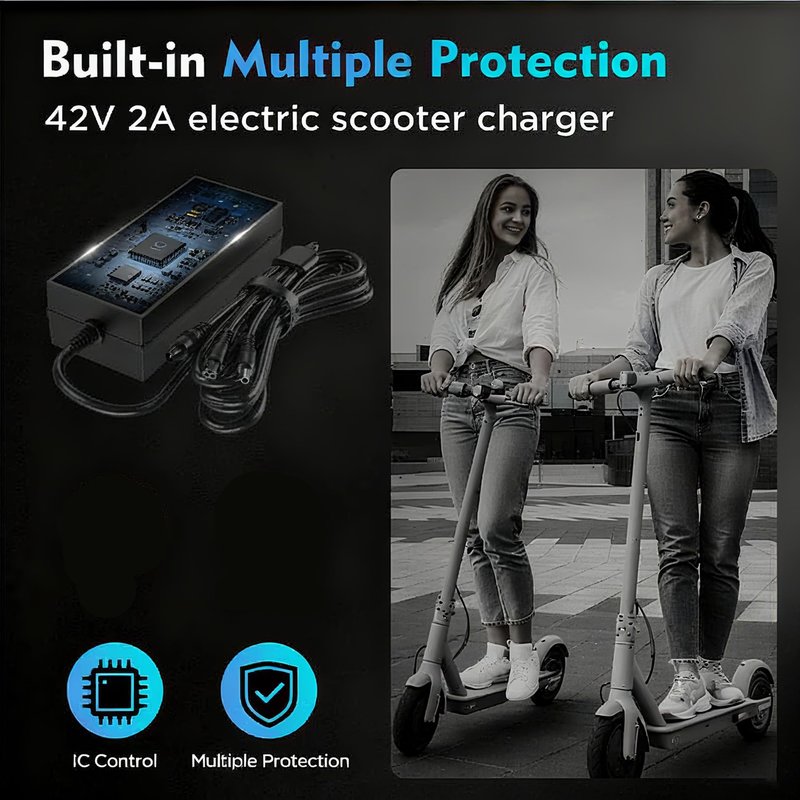EVAPLUS SGS Certified 42V 2A Charger 3 Plugs(8mm 3-Prong, 5.5mm DC connectors and 8mm/0.31in one-Prong) Universal for 36V Lithium Battery