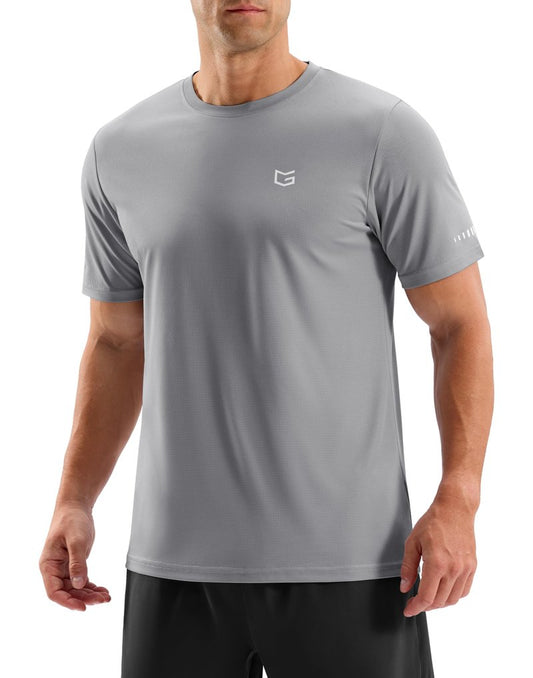 Men's Workout Breathable T-Shirts Dry Fit UPF 50+ Sun Shirts Quick Dry Cooling Tee for Athletic, Running, Hiking (Silver Grey, 2XL)