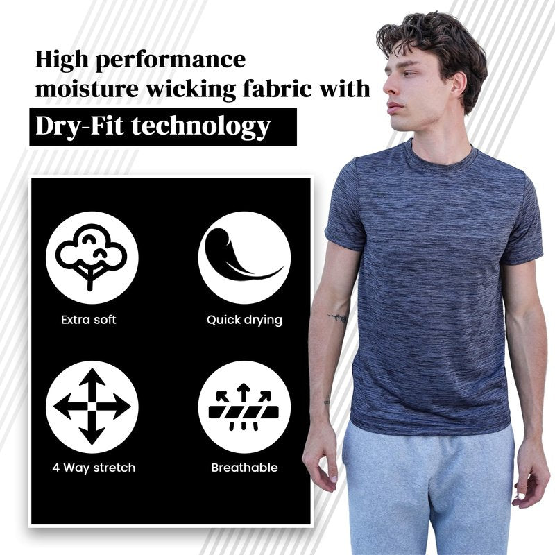 [5 Pack] Men’s Workout Short Sleeve Dry Fit T Shirts Quick Dry Active Athletic Crewneck Running Gym Moisture Wicking Tee Tops