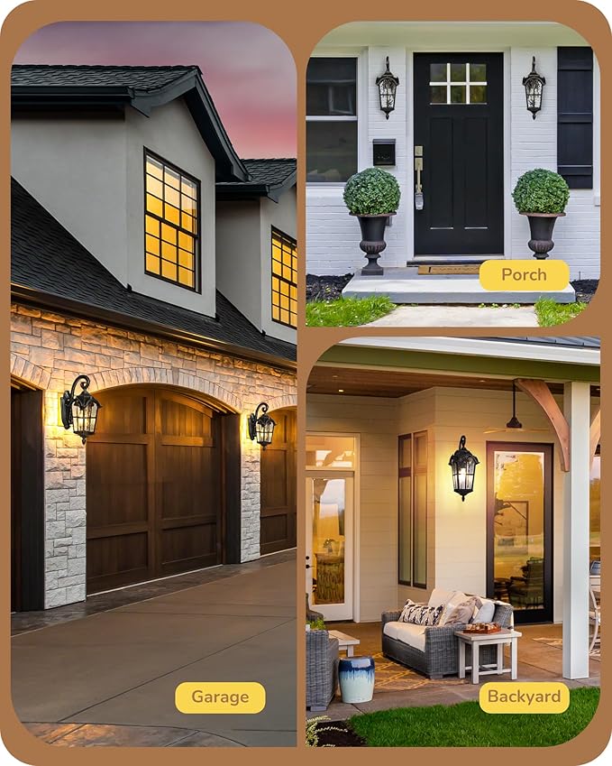 EDISHINE Dusk to Dawn Outdoor Wall Lights, 20.4" Large Size Exterior Lantern Fixture, Porch Lights Wall Mount, Roman Wall Lamp, Waterproof Outside Wall Sconce for Front Door Garage, Black