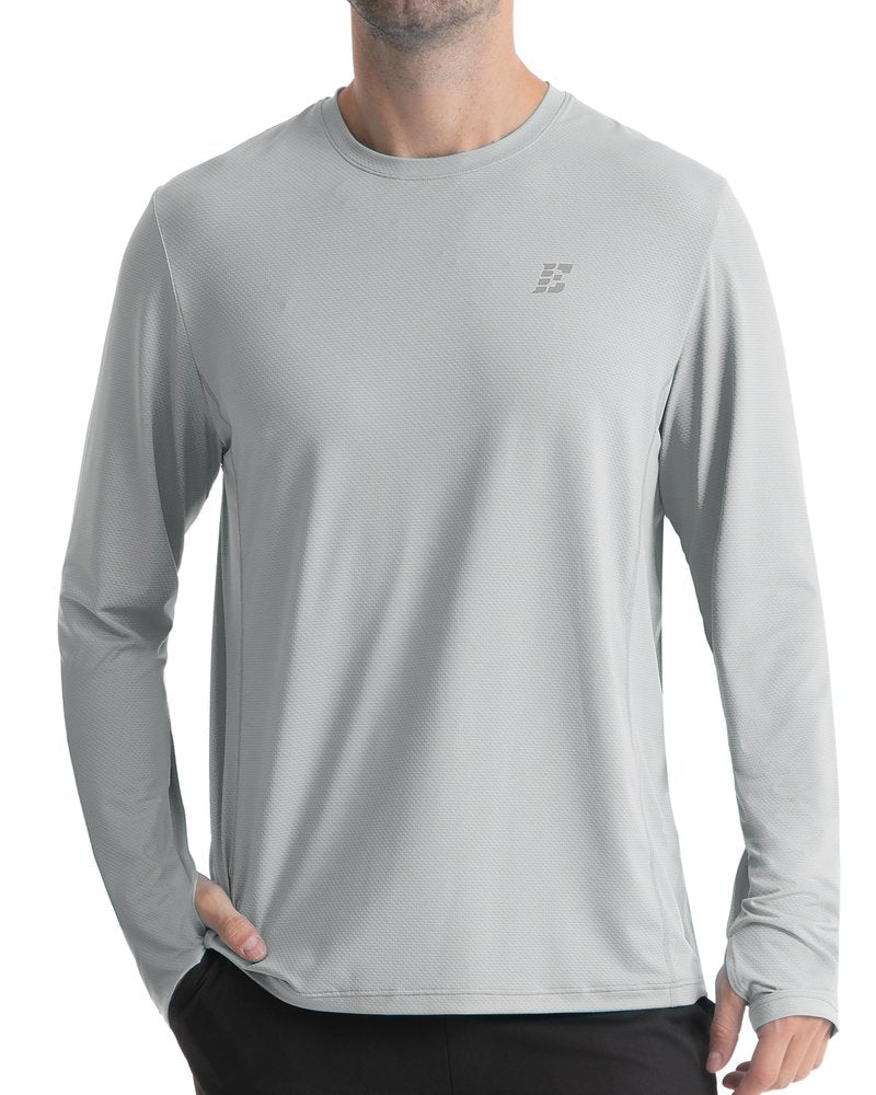 EoBeKee Mens UPF 50+ Sun Protection Shirts, UV Long Sleeve Swim Rash Guard for Hiking Running Fishing Quick Dry Lightweight