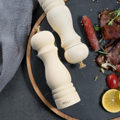BF BILL.F SINCE 1983 Salt and Pepper Mill Set, Wooden Pepper Mill, Set of 2 Manual Salt Pepper Shaker Mill, Refillable, 7 Inches (Cream Set)