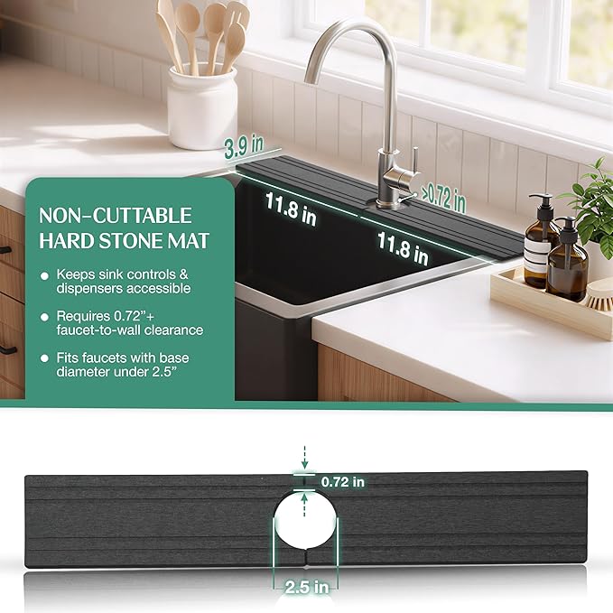 Stone Faucet Mat for Kitchen Sink Splash Guard 23.6" x 3.9"