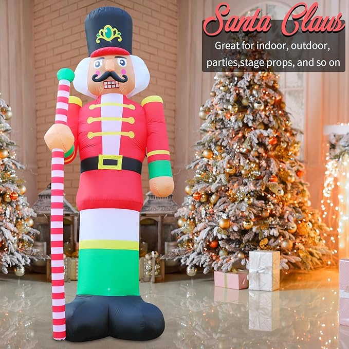 11.8ft Christmas Inflatables Nutcracker Soldier Giant Christmas Blow Up Yard Decorations Christmas Inflatable with Built-in LED Lights Yard Lawn Garden Home Party Decor