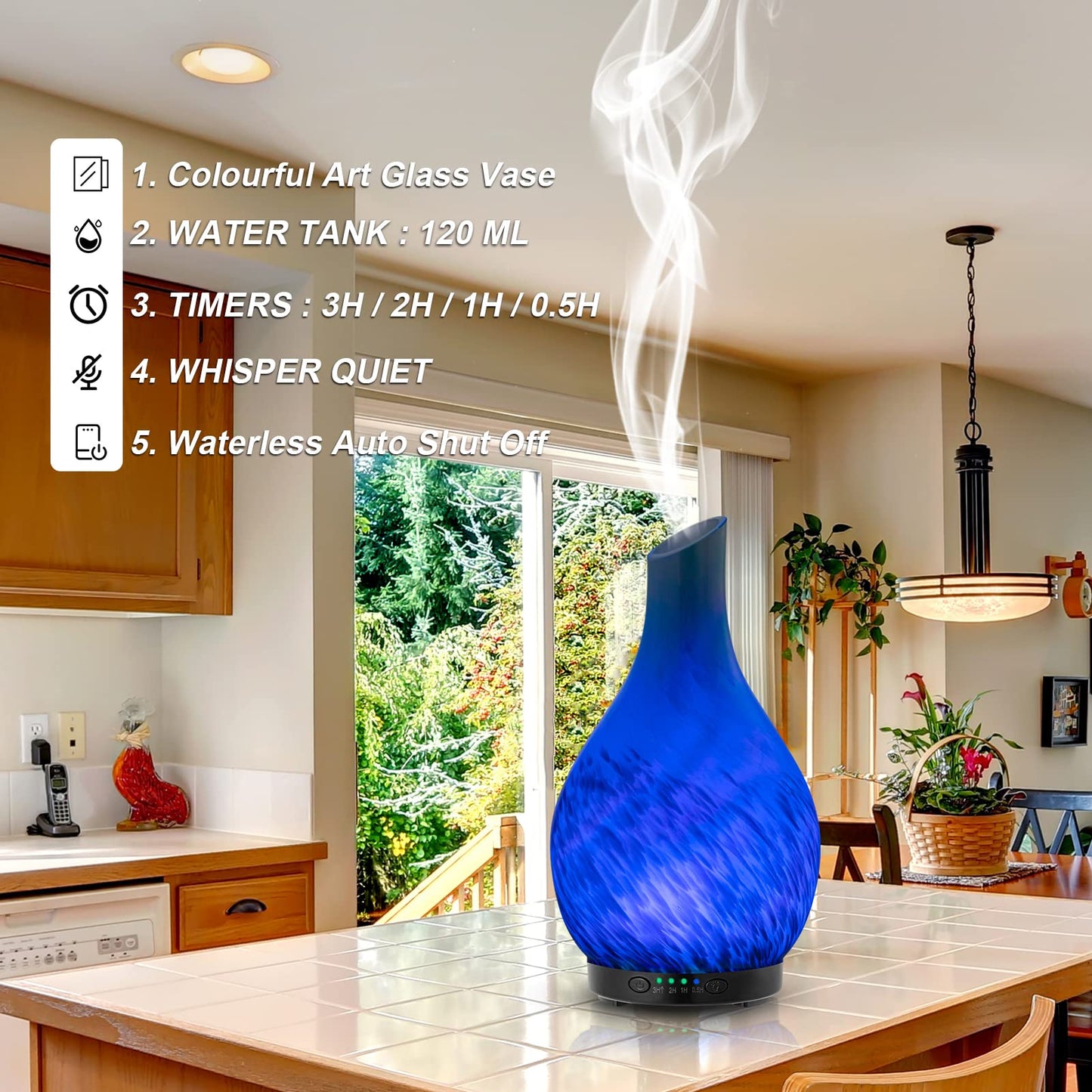 MAXWINER Essential Oil Diffusers Ultrasonic 3D Glass Aromatherapy Diffuser, Auto Shut-Off, Timer Setting, 7 Colors LED Lights Changing for Home, Office, Spa 120ml