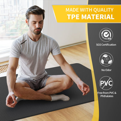 CAMBIVO Extra Wide Yoga Mat for Women and Men (72"x 32"x 1/4"), SGS Certified, Non-slip Large TPE Exercise Fitness Mat for Yoga, Pilates, Workout (6mm, Dark Black)