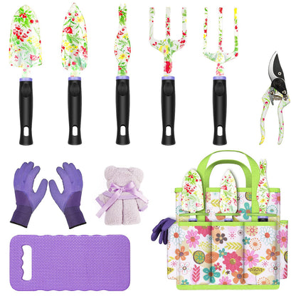 JUMPHIGH Gardening Tool Set, 10 PCS Heavy Duty Aluminum Garden Kit Floral Gardening Gifts for Women, Garden Hand Tools with Non-Slip Rubber Handle, Kneeling Pad, Garden Gloves and Storage Tote Bag
