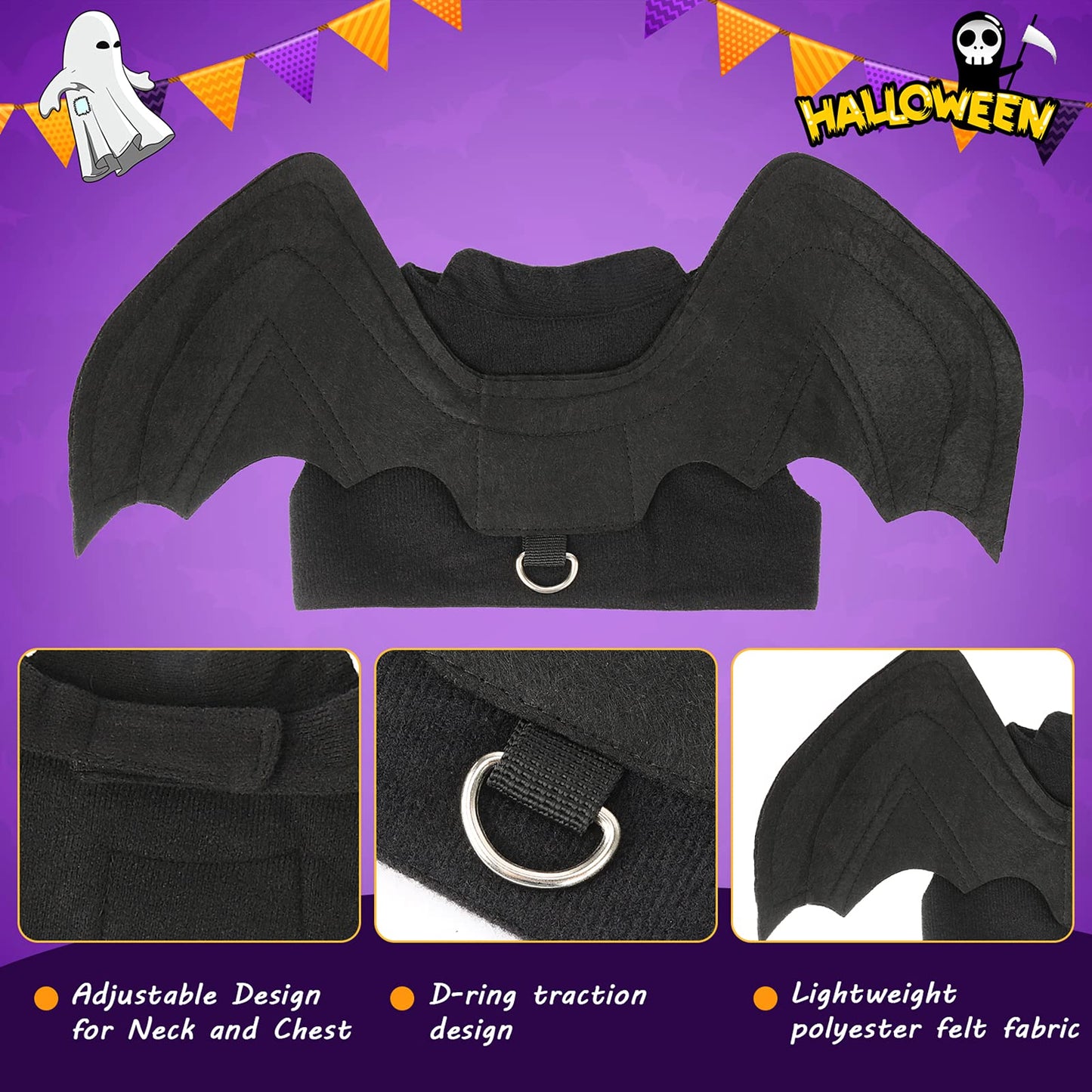 RYPET Dog Halloween Costume - Halloween Bat Wings Pet Costumes for Dogs Cats Halloween Party Medium