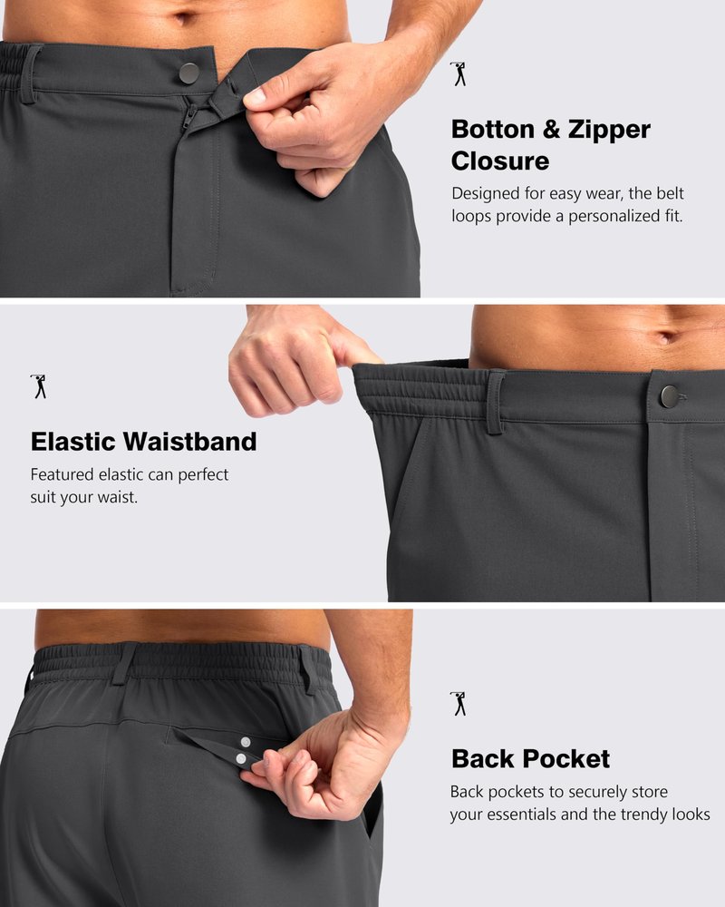 Pudolla Men's Casual Shorts 7" Lightweight Golf Shorts with 3 Pockets Stretch Quick Dry Comfy Work Shorts（Charcoal XL