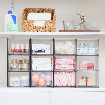 Vtopmart 4 Pack Small Clear Stackable Storage Drawers,Acrylic Bathroom Makeup Organizer,Plastic Storage Bins For Vanity, Undersink, Kitchen Cabinets, Pantry, Home Organization