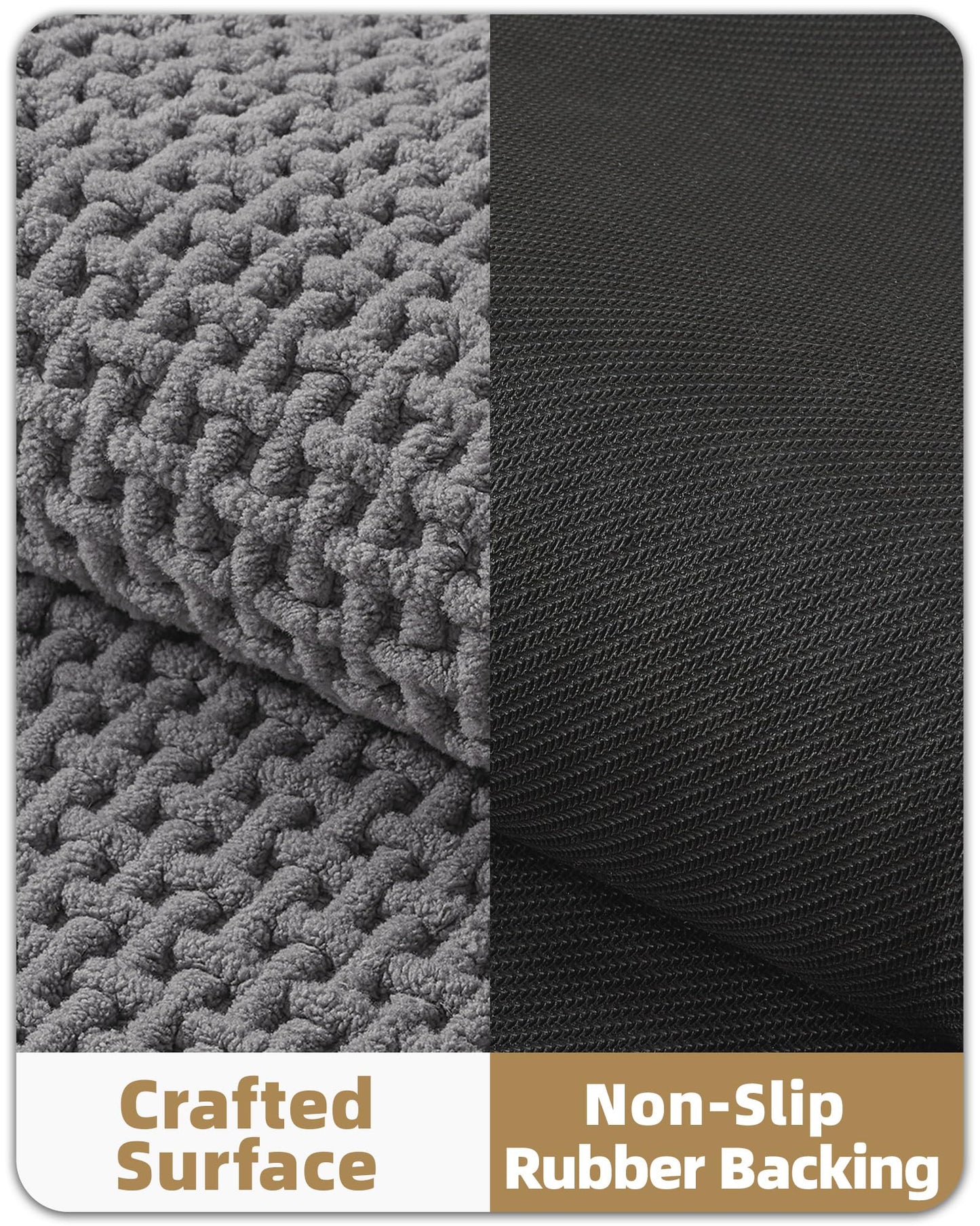 Color&Geometry Rubber Backed Waffle Bath Mat 47x17, Non Slip Water Washable Bathroom Rugs, Soft Absorbent Chenille Boho Carpet for Bathroom Floor, Tub and Shower, Grey
