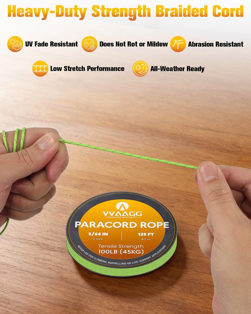 VVAAGG 2mm Reflective Paracord Rope 100 lb: Thin Micro Braided Paracord String Cord for Crafting Bracelet DIY Projects Fishing Camping Wind Chime Decor 125FT FLGreen