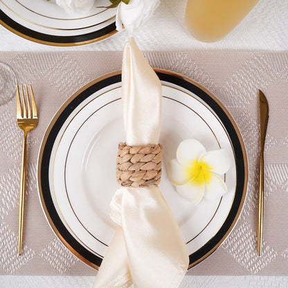 Napkin Rings Set of 6, Thanksgiving Napkin Rings Table Decor Handmade by Natural Water Hyacinth, Fall Farmhouse Napkin Rings for Thanksgiving, Christmas, Wedding Table Decoration