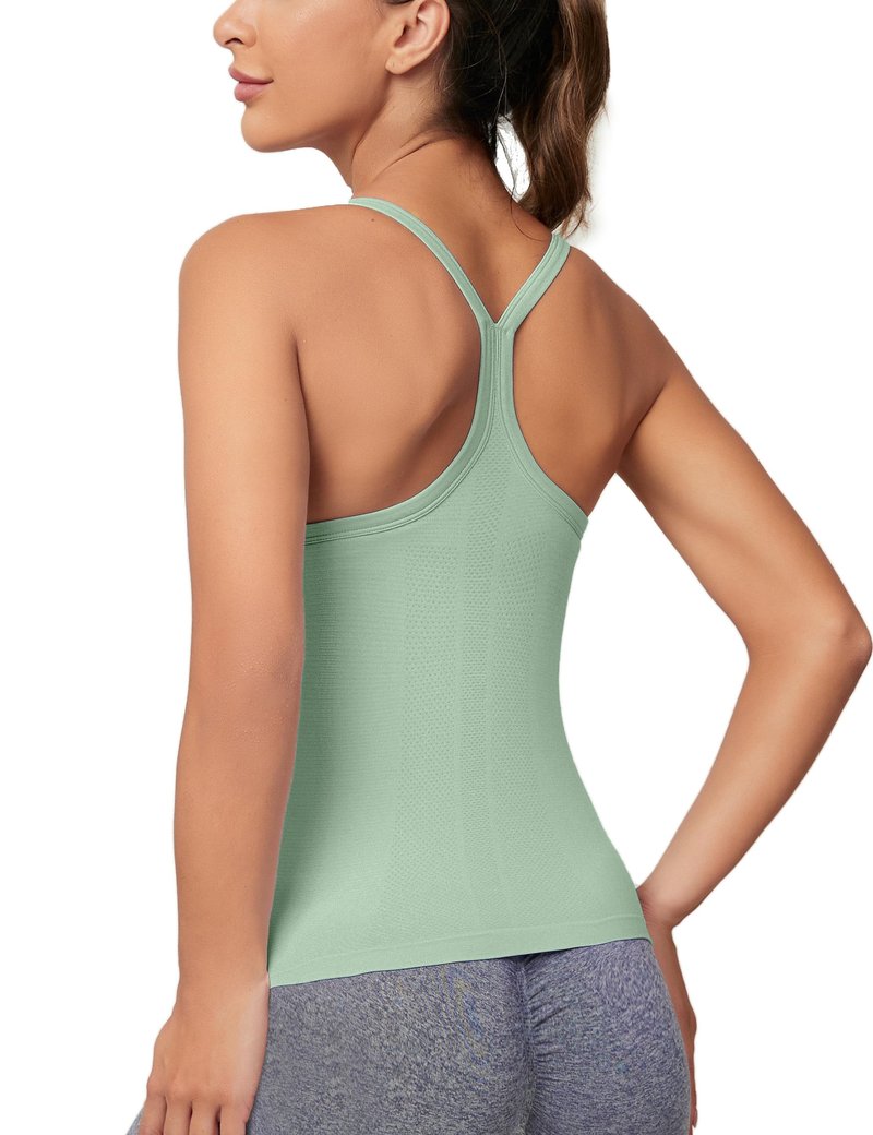 MathCat Workout Tank Tops for Women with Built in Bra, Sleeveless Gym Tops Seamless Racerback Athletic Yoga Shirts Light Green