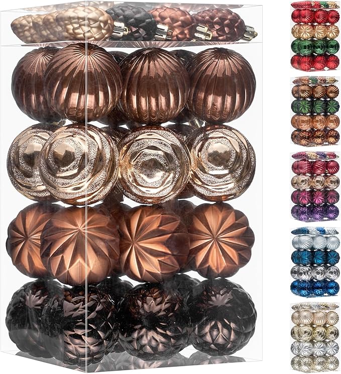 JORNOY Brown Christmas Tree Ornaments - 2.36inch/60mm Shatterproof Ornaments for Christmas Tree Set, Plastic Decorative Hanging Balls Ornaments for Xmas Tree Decorations, 40ct (Brown)