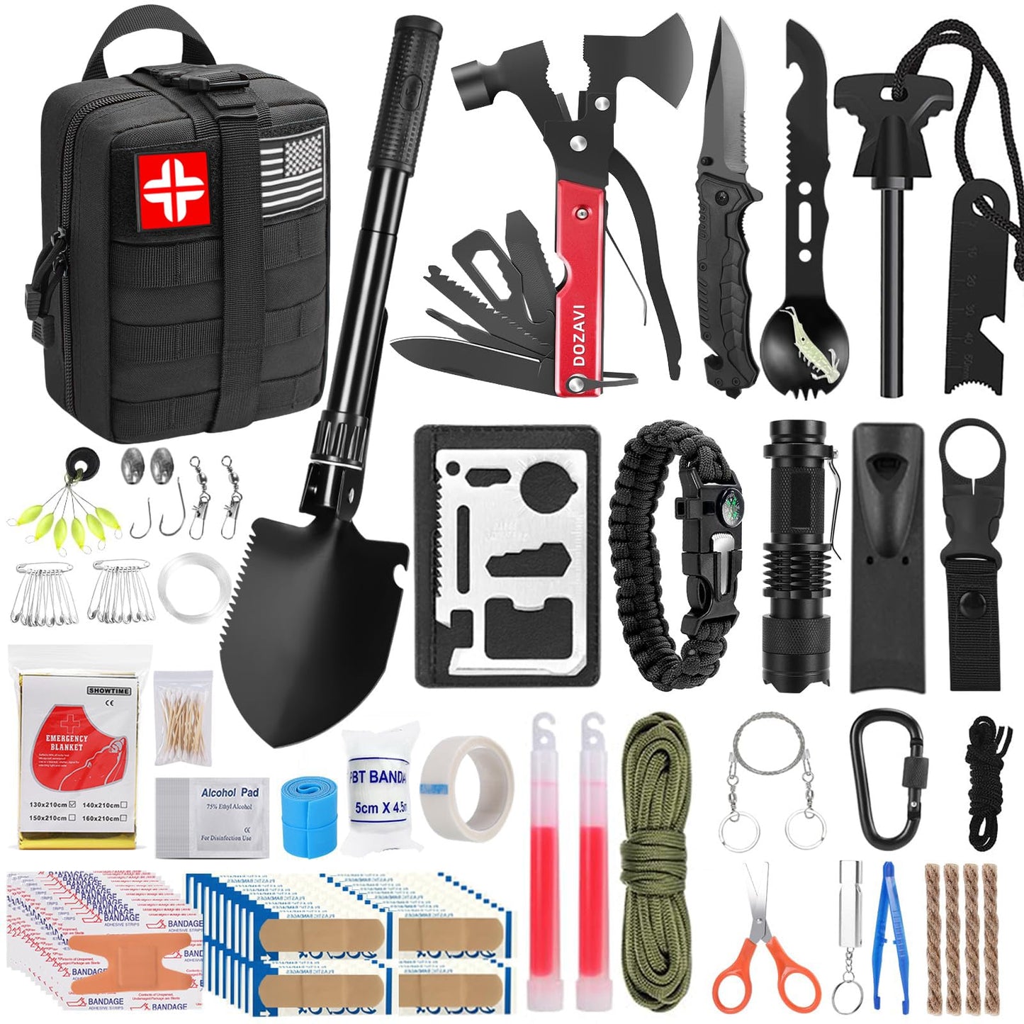 Gift for Father's Day Men Dad Husband,142 Pcs Survival Kit and First Aid Kit, Professional Emergency Kits Survival Gear and Equipment with Molle Pouch, for Men Women Camping Outdoor Adventures