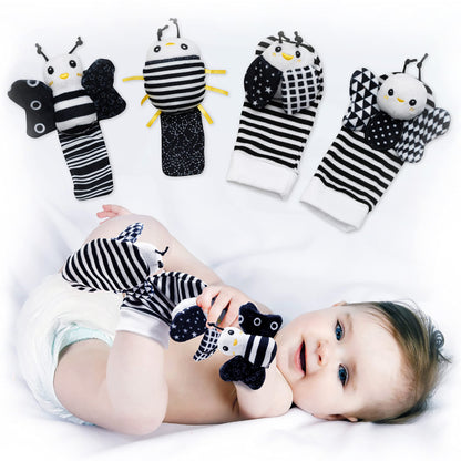 BABY K Baby Rattle Socks & Wrist Toys (Set E) - Newborn Toys for Baby Boy or Girl - Brain Development Infant Toys - Hand and Foot Rattles Suitable for 0-6, 6-12 Months Babies - Newborn Baby Gifts