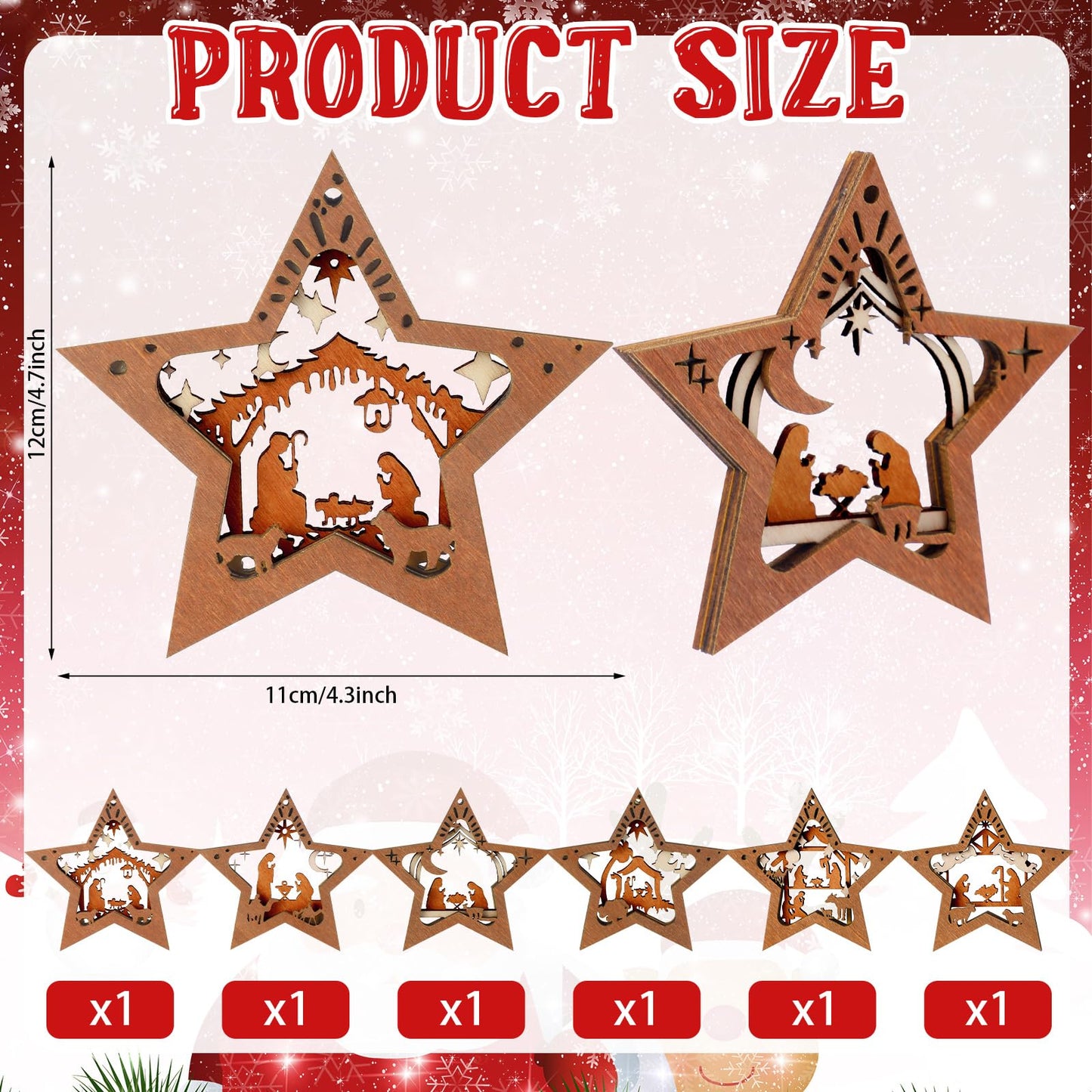 Bucherry 6 Pcs Wooden Christmas Nativity Scene Ornaments Bulk, 2025 Christian Religious Jesus Ornaments for Christmas Tree Nativity Scene Gifts, The Birth of Jesus Decoration(Classic Style)