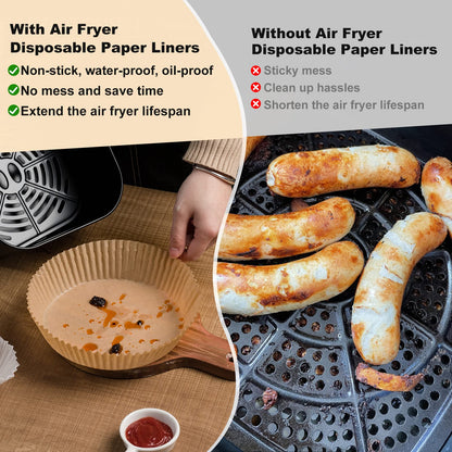 Air Fryer Paper Liners, 200pcs Air Fryer Liners Disposable, 8" Square Baking Liner for 5-8 qt Airfryer Basket, Non-stick and Oil Proof Parchment Paper for Oven, Pans & Baking