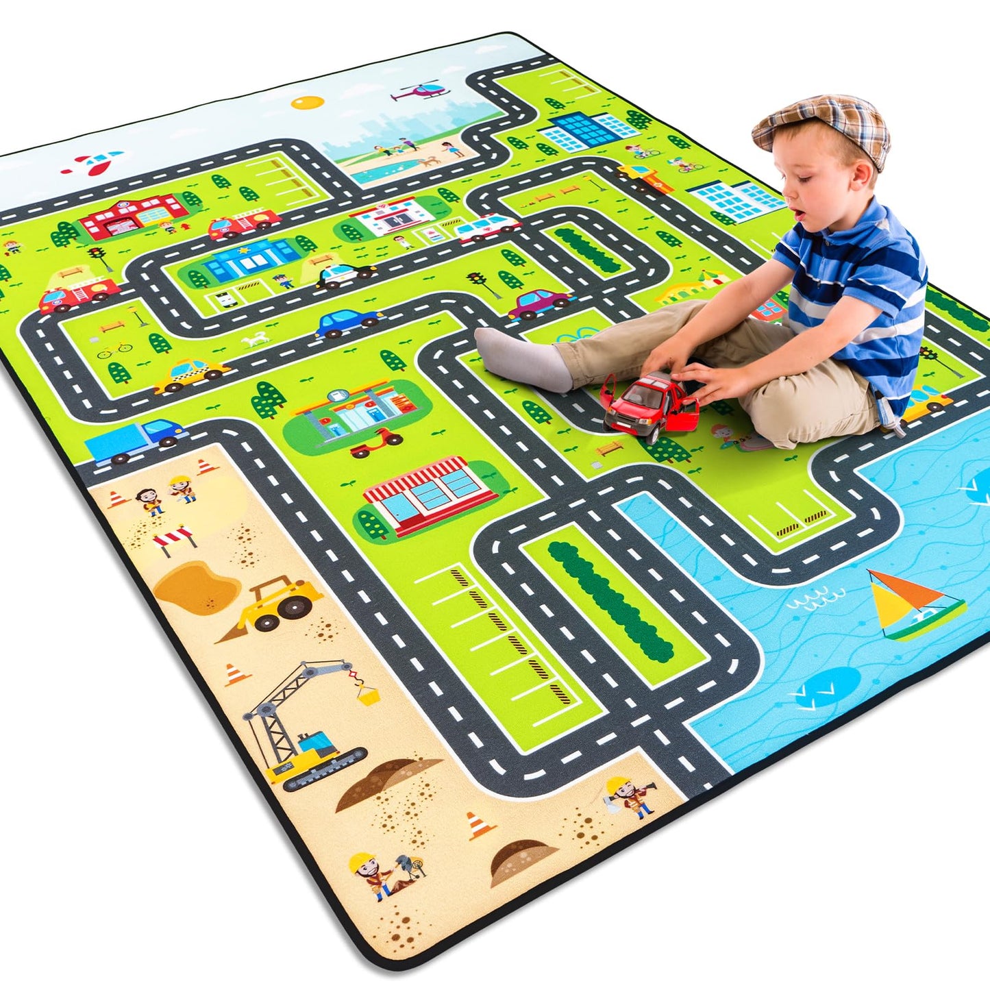 8' x 10' Kids Carpet Playmat Rug, Track Car Play Rugs for Kids Car Rug Education City Traffic Road Map Fun Carpets for Baby Toddler Boy Bedroom Playroom