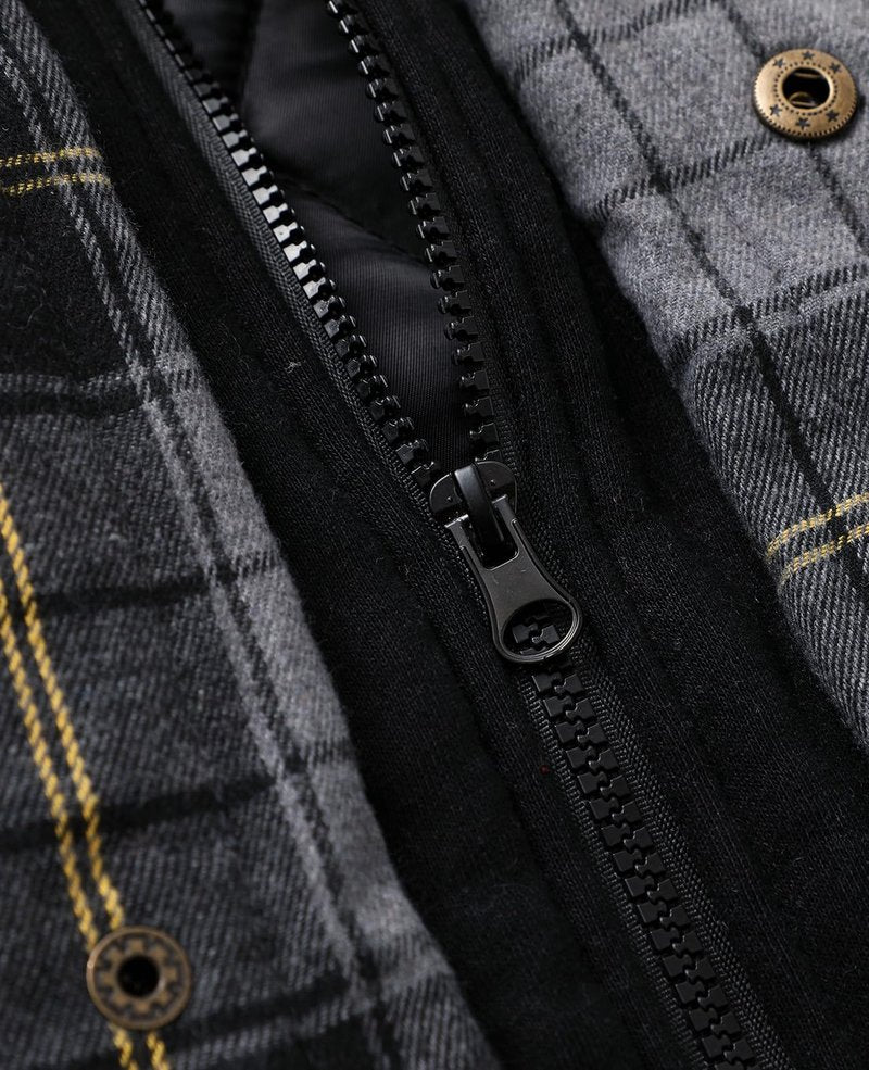 ThCreasa Flannel Hooded Shacket Jackets for Men Quilted Lined Buffalo Plaid Flannel Coat Thick Flannel Shirt Jacket Grey M