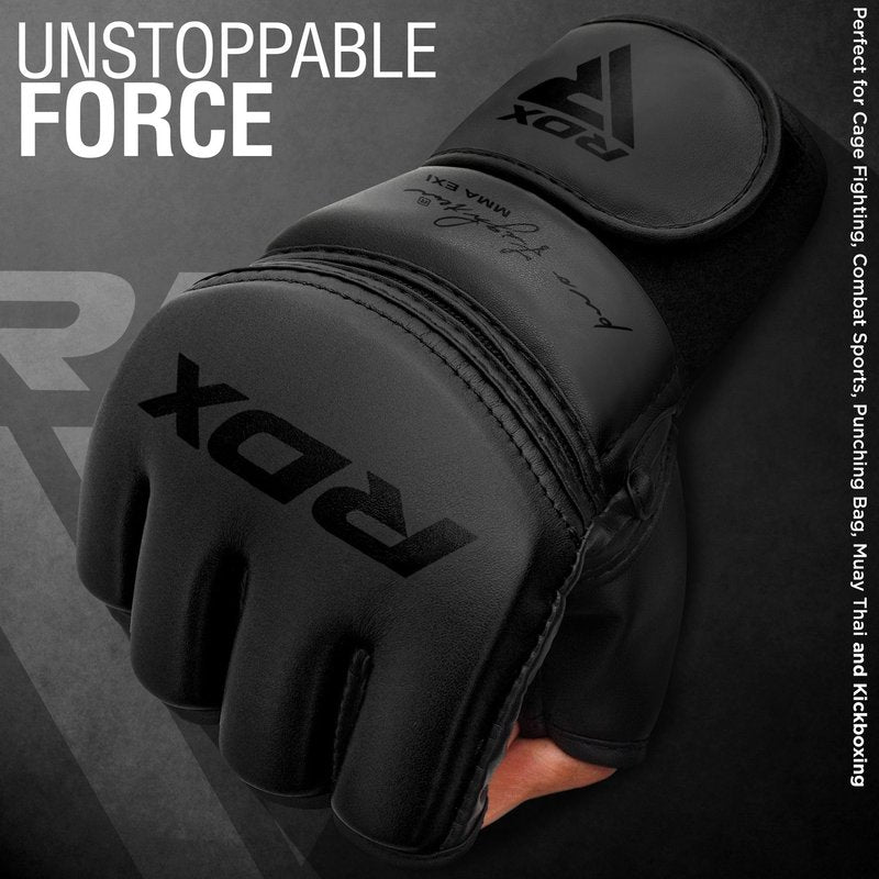RDX MMA Gloves Grappling Sparring, Maya Hide Leather, Boxing Gloves Men Women Muay Thai Martial Arts Training, Half Finger Adjustable Mitts Wrist Support Kickboxing Cage Fighting Punching Bag Workout