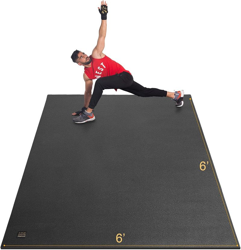 Large Exercise Mat - Thick Non-Slip Workout Mat for Home Gym | 6'x4'/6'x5'/6'x6' | Durable Cardio & Fitness Flooring