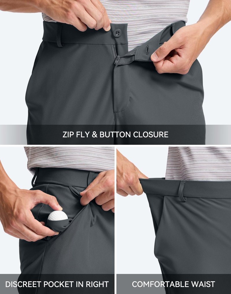 Pudolla Men's Golf Pants 30"/32"/34" Comfy Stretch Lightweight Work Dress Trousers with Pockets(Dark_Grey_Green L30xW32)