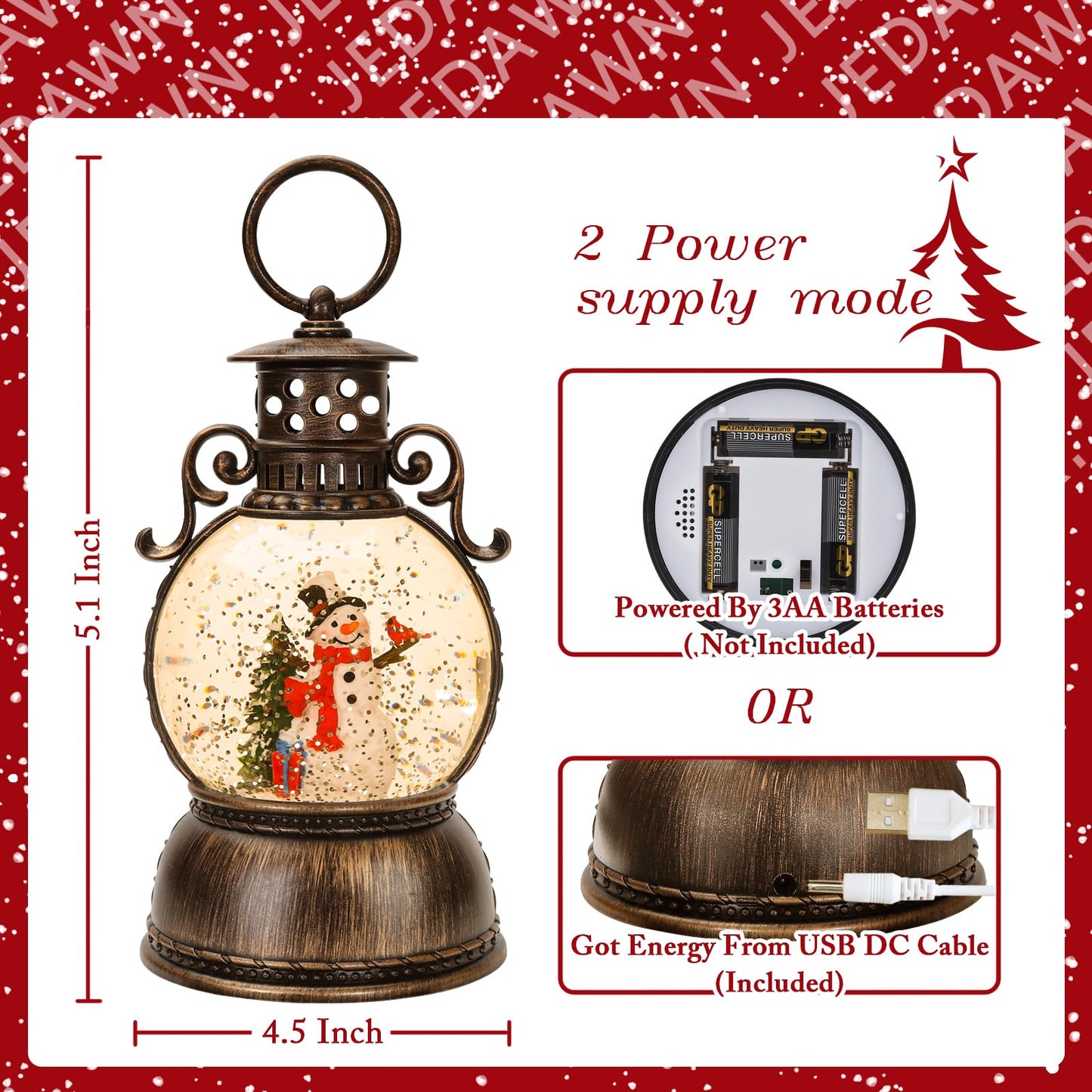 Christmas Snow Globe Glittering Christmas Music Box Snowman Christmas Trees with 8 Songs,Christmas Lantern for Indoor Holiday Party Gifts