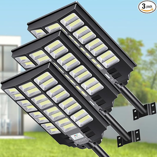 8000W Solar Street Lights Outdoor Waterproof, Dusk to Dawn Solar Lights Outdoor with Motion Sensor and Remote Control for Yard, Parking Lot, Garage, Street, 3 Pack