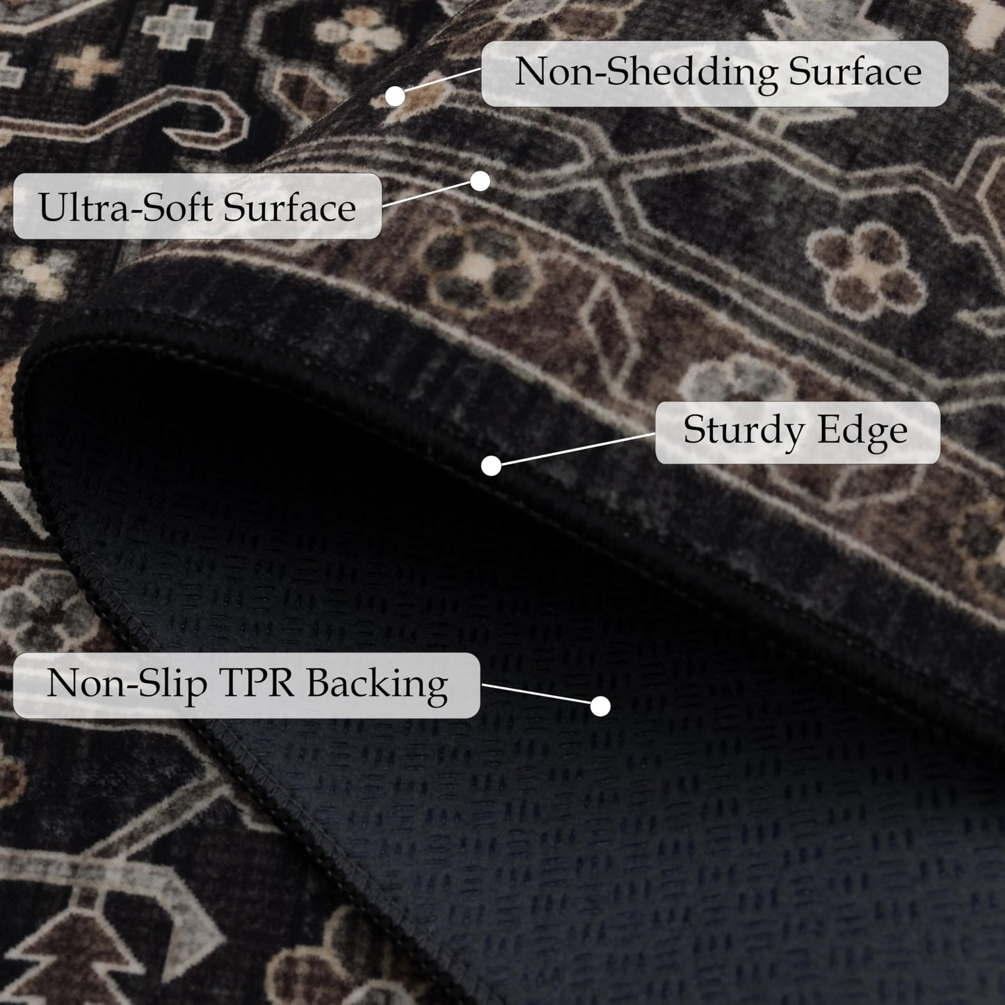 Ruaruarug Washable Area Rug 5x7 for Living Room, Bedroom, Ultra Soft Non Slip Stain & Fade Resistant, Pet & Kids Friendly, Suitable for High Traffic Areas Easy to Clean for Office Kitchen, Black Gold