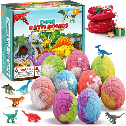 Qivatex Gifts for Kids Dinosaur Bath Bombs, 9 Pack Natural and Organic Dino Bath Bombs Bubble Bath Gift Set, Perfect Birthday Gifts for Boys Girls 3-12