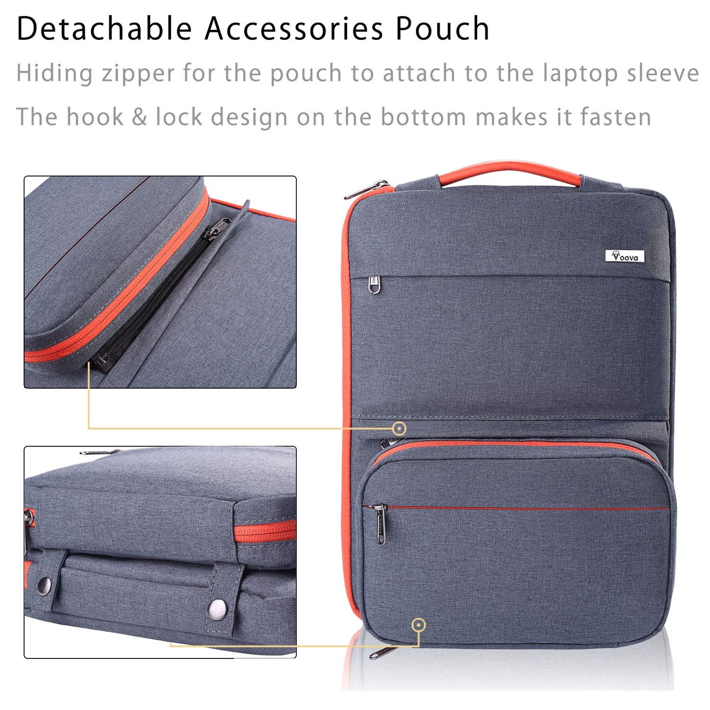 Voova Laptop Sleeve Case 15 15.6 16 Inch with Detachable Accessories Pouch, 2 in 1 Waterproof Computer Bag Cover for MacBook Air 15 M4, MacBook Pro 15/16, 15.6” HP Dell Lenovo Asus, Dark Grey