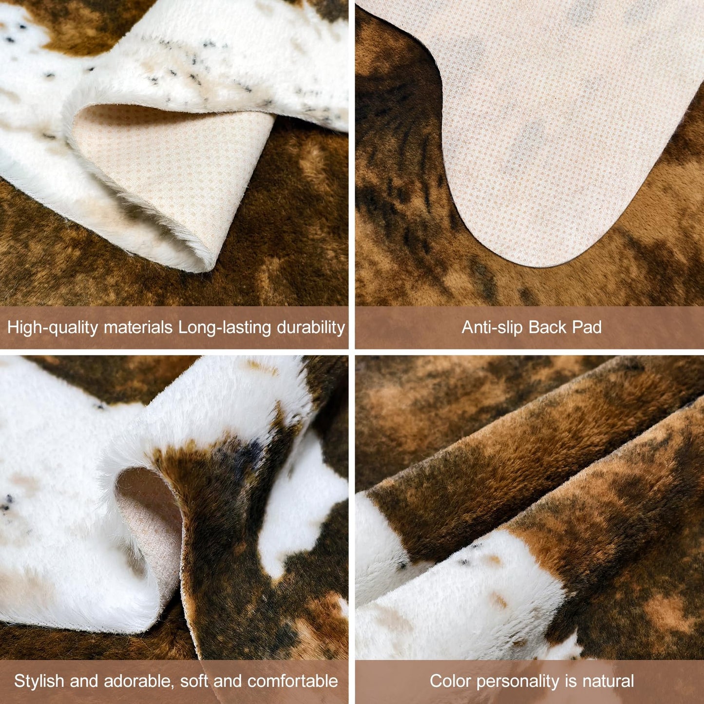 Fixseed Faux Cowhide Rug Cow Print Rug Animal Area Carpet Washable Rugs for Bedroom Living Room Western Decor 43.3" L x 29.5" W(3.6ft x 2.5ft)，Brown