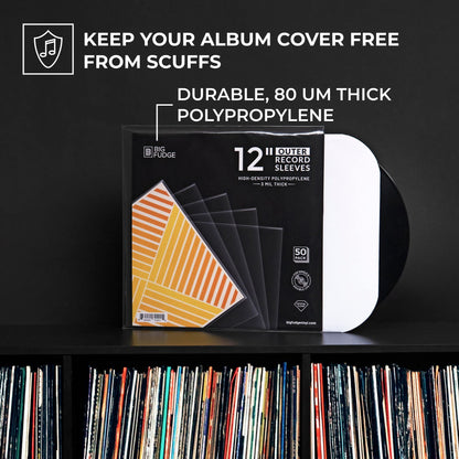 Big Fudge Vinyl Record Outer Sleeves - 50x Crystal Clear LP Album Covers in High-Density Polypropylene - Transparent Protective Cover for 12" Records - 3 mil Thick - Vinyl Record Sleeves