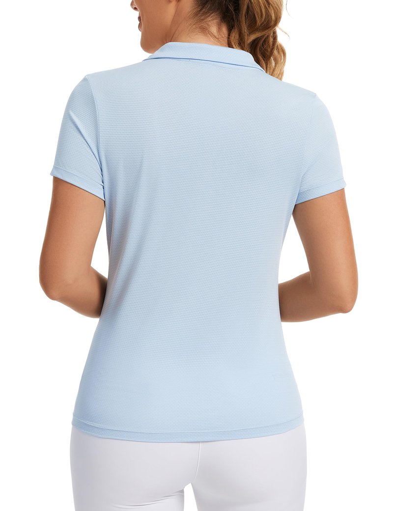 MathCat Womens Golf Shirt Short Sleeve Tennis Polo Shirts UPF50+ Sun Protection V Neck Collared Quick Dry Workout Tops Light Blue