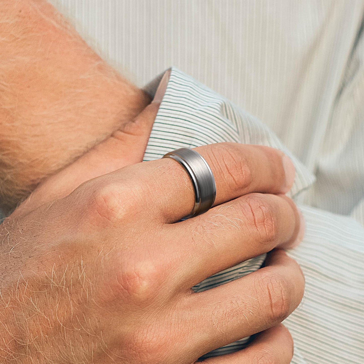 King Will Basic Men's Tungsten Carbide Ring 8mm Polished Beveled Edge Matte Brushed Finish Center Wedding Band 11.5