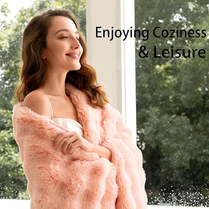 Luxury Faux Fur Throw Blanket 3D Bubble for Couch - Fluffy Blanket Double-Sided Non-Shedding, 60x80 Inches, Fits Bed/Car/Camping/Patio, Gift for Women,Room Decor,Pink ﻿
