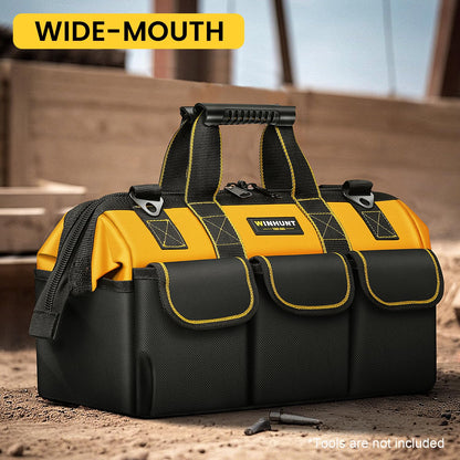 WINHUNT Heavy Duty Tool Bag with Adjustable Shoulder Strap, Waterproof Wide Open Mouth Tools Storage Organiser, 15 Inch, Yellow