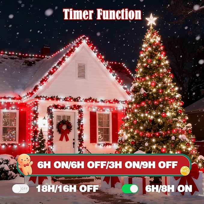 BHCLIGHT 240LED Christmas Voice Control String Lights Red & White