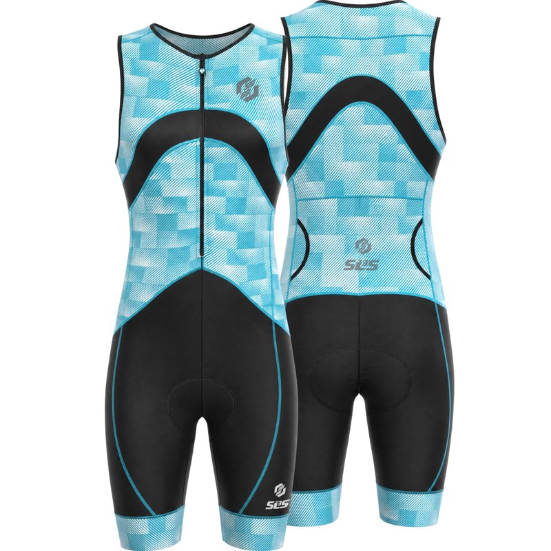 SLS3 Triathlon Suits Mens - Premium Trisuit Triathlon Men - Sleeveless, Quick Drying Tri Kit with Large Back Pocket (Blue Fractal, X-Large)