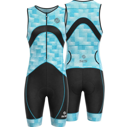 SLS3 Triathlon Suits Mens - Premium Trisuit Triathlon Men - Sleeveless, Quick Drying Tri Kit with Large Back Pocket (Blue Fractal, X-Large)