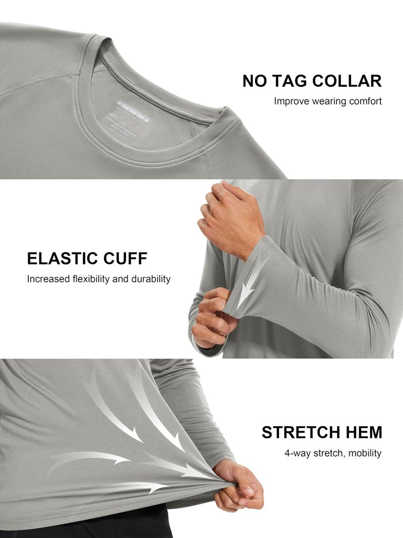 MAGCOMSEN Long Sleeve Shirts UV Shirts Sun Shirts Running Workout Shirts UPF 50 Shirts Rashguard for Men Grey,3XL