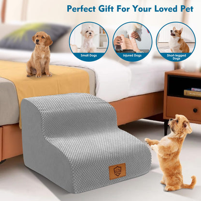 Myiosus Dog Steps for Sofa/Bed, Foam Dog Stairs with Removable Waterproof Cover, Non-Slip Pet Steps for Small Dogs & Cats, Injured Pets up to 50 lbs, 30 cm High Steps for Dogs to Get on the Bed, Grey