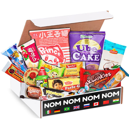 Elite World Snack Sampler Box - 30+ Foreign snacks and global candies - Huge Assortment of Asian Snacks, European Treats, Central American Candy and more - Gift Care Package
