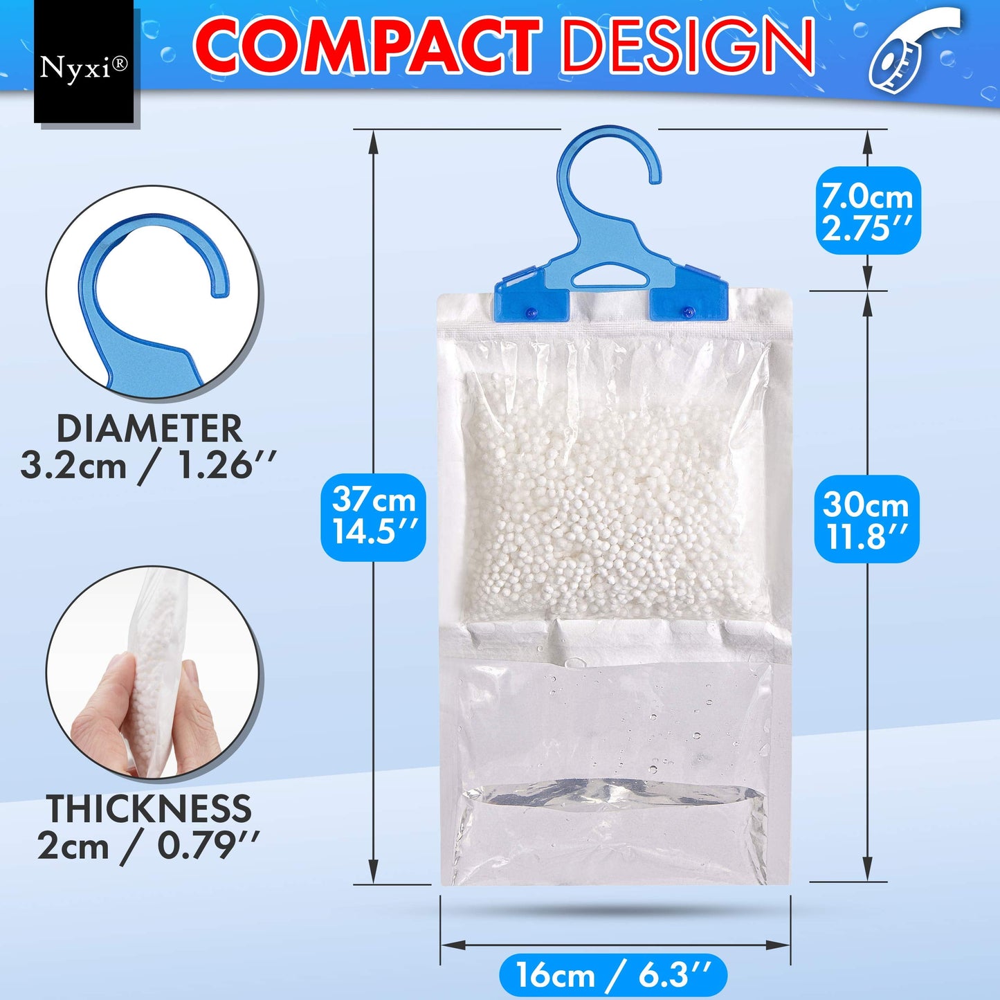 Nyxi Set of 12 Hanging Interior Wardrobe Dehumidifier - 230g Each Bag - Ideal to stop damp, mould mildew & condensation- For Wardrobe, Home, Kitchen, Garage, Bedroom, Caravan, Office, Basement etc