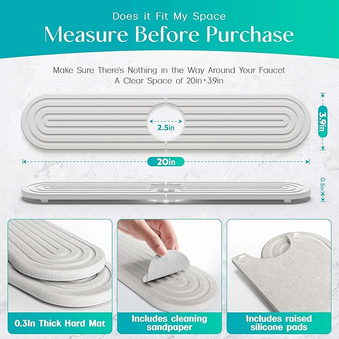 Stone Faucet Mat for Kitchen Sink – Diatomite Fast-Drying Stone Tray, Faucet