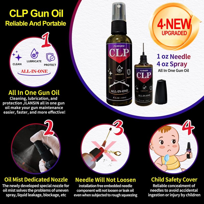 FLIDUKK 9mm Bore Cleaner+ 5oz CLP Oil (Needle+Spray) Gun Cleaning Kits,Gun Cleaning Supplies with Bore Cleaning Snake,Gun Cleaning Patches,6-inch Long Swabs,Gun Brushes,Metal Pick,Gun Cloth,Glove,Box